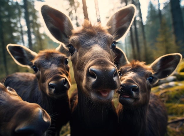 Un groupe de veaux d'orignals