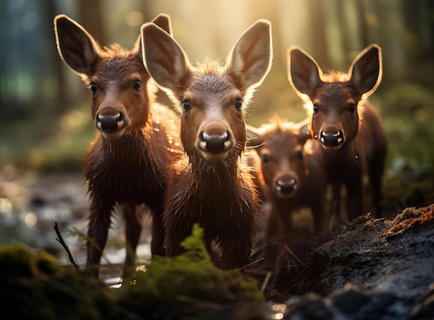 Un groupe de veaux d'orignals