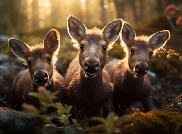 Un groupe de veaux d'orignals