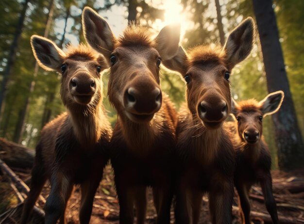 Un groupe de veaux d'orignals