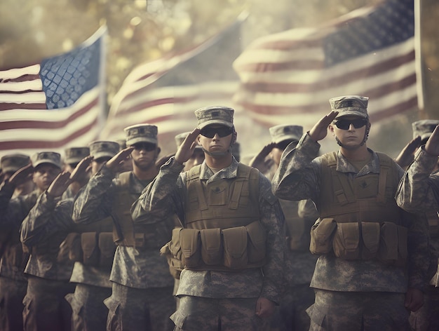 groupe de vétérans militaires américains saluant