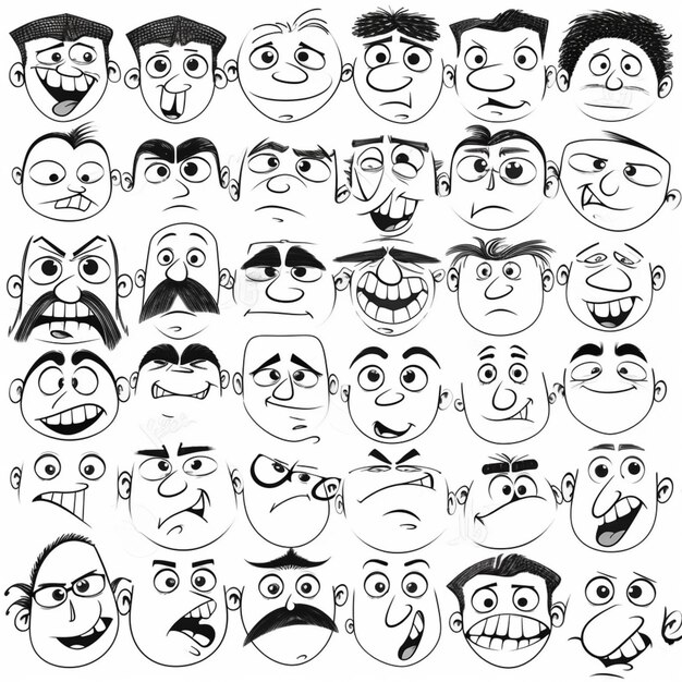 Photo un groupe de visages de dessins animés avec différentes expressions et expressions génératives ai