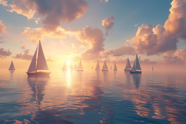 Un groupe de voiliers sur une mer calme