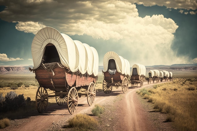Groupe de wagons couverts voyageant ensemble chacun avec sa propre histoire unique