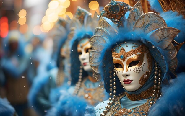 groupes de personnes en costumes masques de carnaval colorés