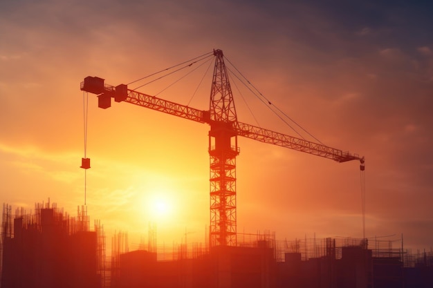 une grue sur un chantier de construction une scène urbaine moderne en construction AI Generative