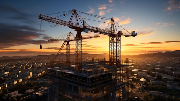 Photo une grue de construction est debout sur un bâtiment