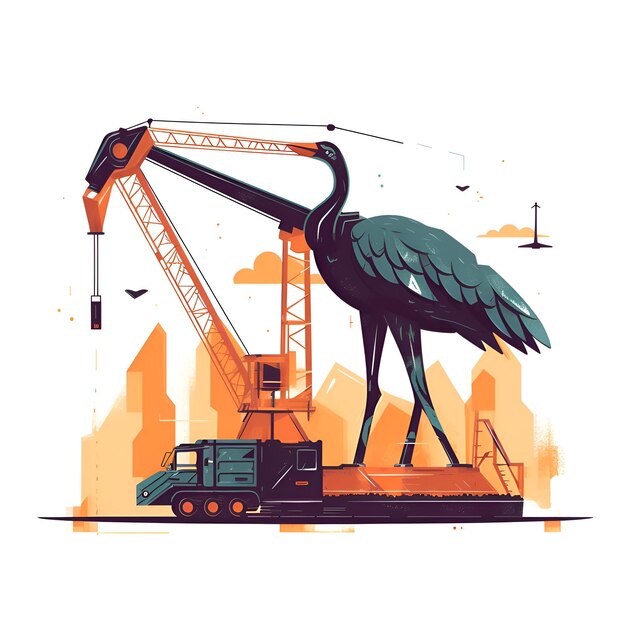 Photo grue avec grue sur le fond de l'illustration de la ville