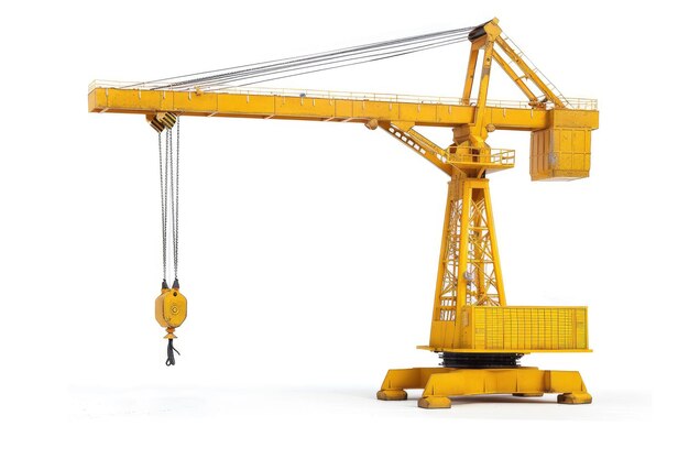 La grue jaune isolée sur un fond blanc