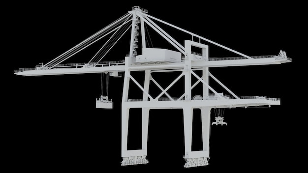 Grue portuaire sur fond noir. rendu 3D.