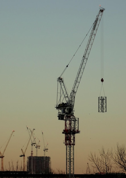 Photo des grues sur le chantier contre un ciel dégagé