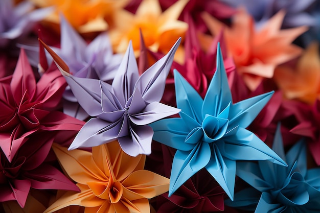 Photo des grues en papier origami colorées générées par l'ia