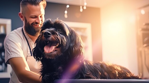 Grummer s'occupe des cheveux du chien dans un salon pour animaux de compagnie.