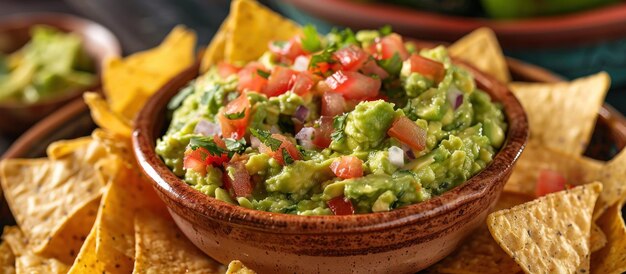 Guacamole frais avec des chips de tortilla