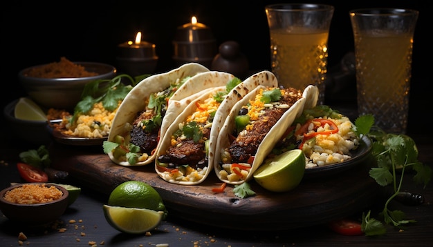 Guacamole frais et tacos avec viande de coriandre et tortilla générés par l'intelligence artificielle