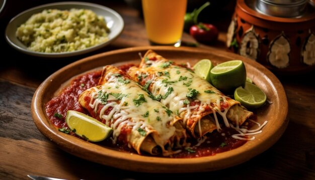 Photo guacamole frais sur une tortilla rustique prêt à manger apéritif mexicain généré par l'intelligence artificielle