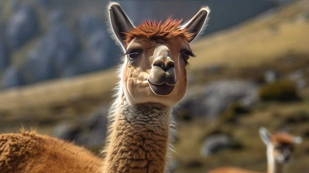 Guanaco dans la nature photo déconcertante Ressource créative générée par l'IA