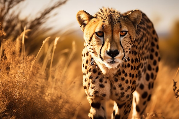 Guépard à l'affût dans la savane