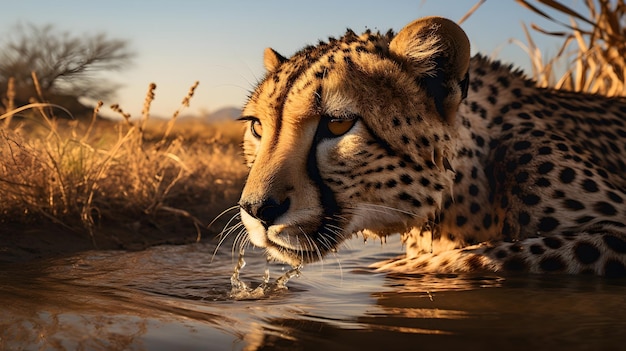 Guépard agile faisant une pause pour s'hydrater