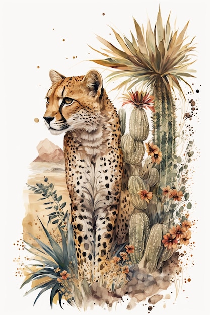 Guepard aquarelle dans la jungle