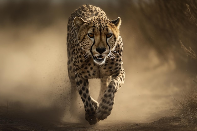 Un guépard courant dans le sable