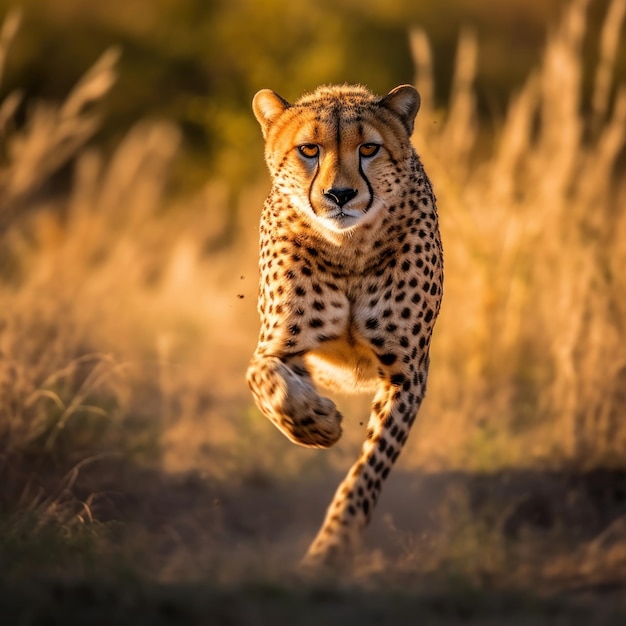 Guépard courant dans la savane