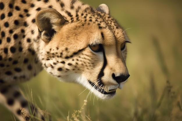 Un guépard dans l'herbe regarde vers la caméra.