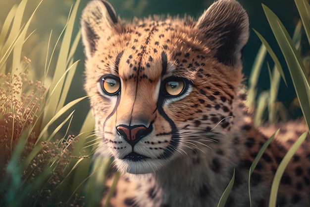 Un guépard dans l'herbe avec le titre guépard