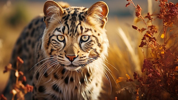 Guépard majestueux marchant dans l'arrière-plan de la région sauvage d'Afrique