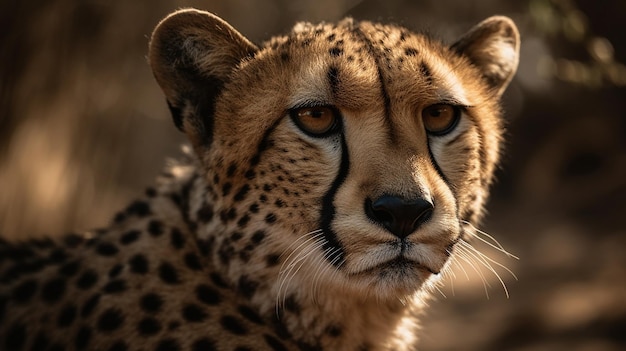 Un guépard avec un nez noir et des yeux marrons