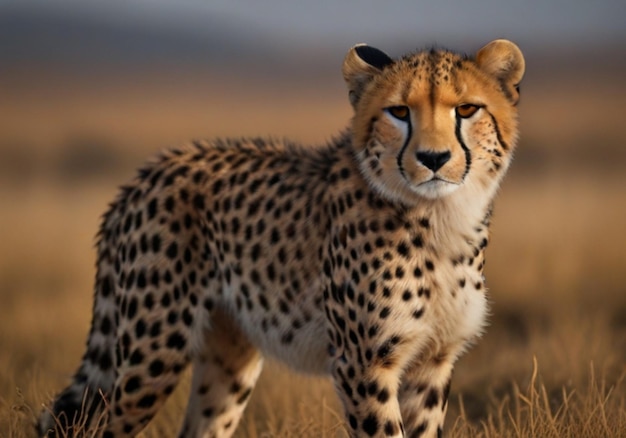 Photo un guépard se tient dans l'herbe et regarde la caméra