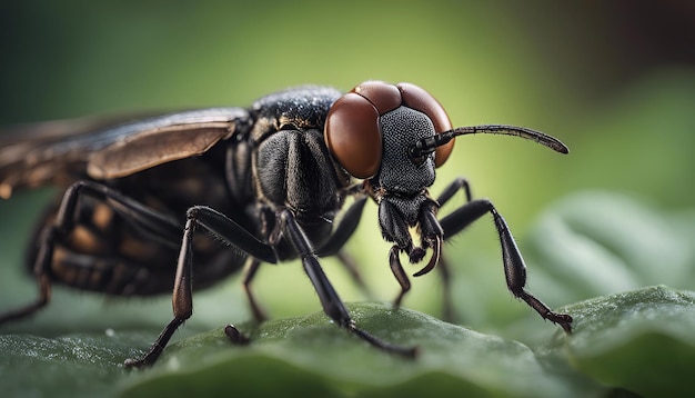 La guêpe sur une feuille verte en gros plan Photographie macro d'insectes