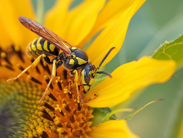 La guêpe majestueuse et le tournesol vibrant Une scène captivante en 43 rapports d'aspect