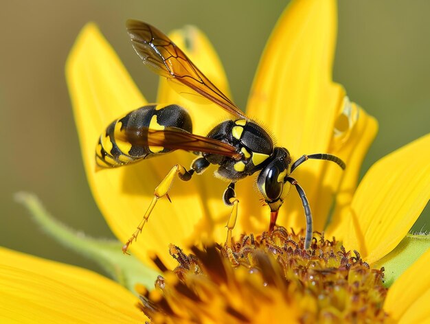 Une guêpe sur un tournesol jaune AR 43