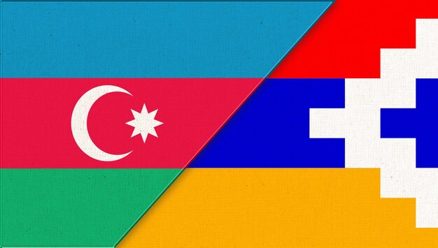 Photo guerre au nagorno-karabakh drapeau de l'azerbaïdjan et du nagorno-carabakh