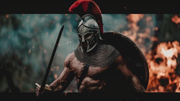 Photo un guerrier avec une épée et un casque sur la tête