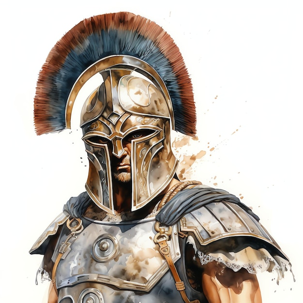 Guerrier hoplite en armure traditionnelle et illustration de casque