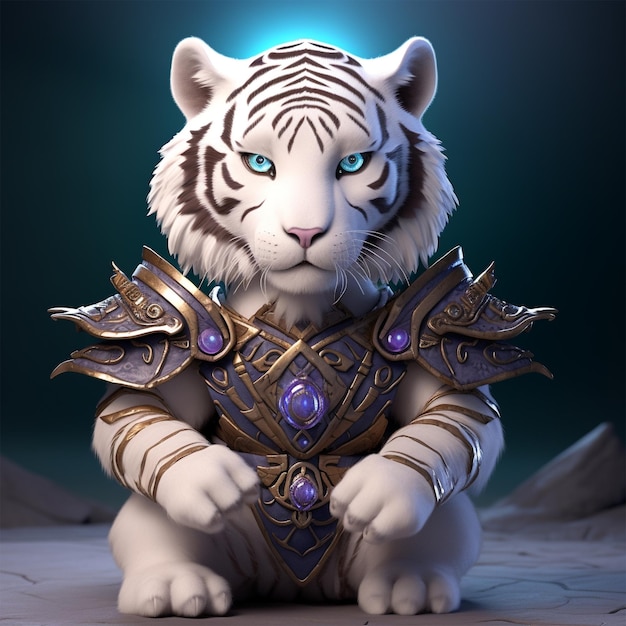 Guerrier tigre blanc avec armure complète