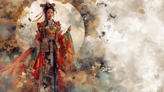 Une guerrière chinoise traditionnelle en tenue élaborée