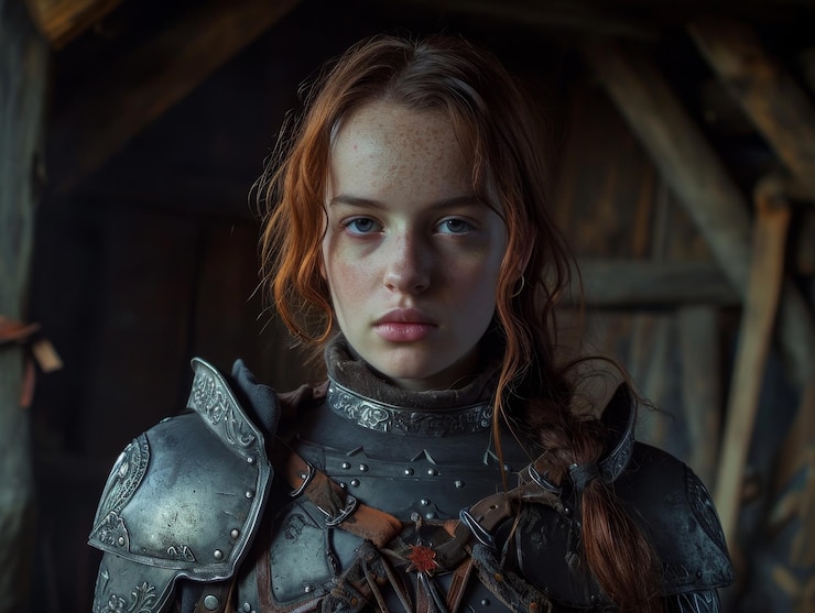 Photo une guerrière médiévale en armure.