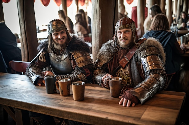 Des guerriers vikings jumeaux en armure complète