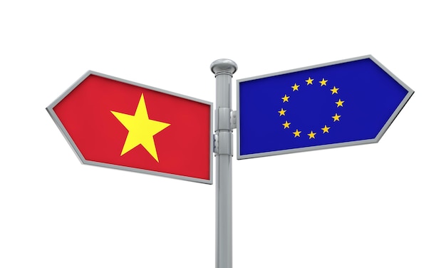 Guide du Vietnam et de l'Union européenne Se déplaçant dans différentes directions Rendu 3D