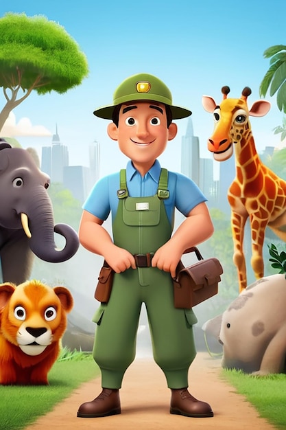 Guide d'illustration d'animation 3D du personnage de dessin animé Zookeeper