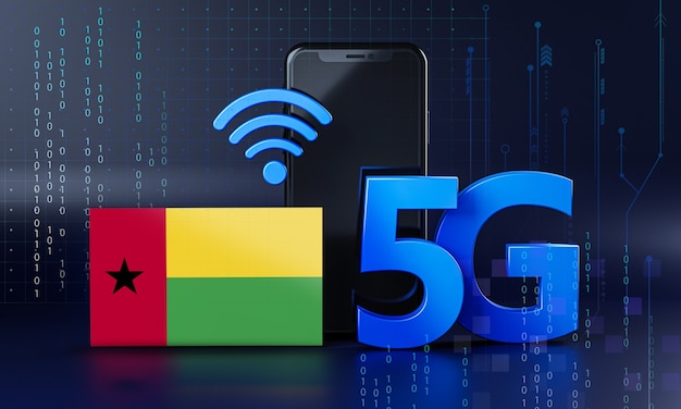 La Guinée-Bissau prête pour le concept de connexion 5G. Fond de technologie Smartphone de rendu 3D