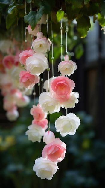 Photo une guirlande de fleurs suspendue à un arbre