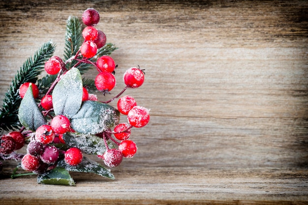 Photo guirlande de noël de fruits rouges, un sapin et des cônes