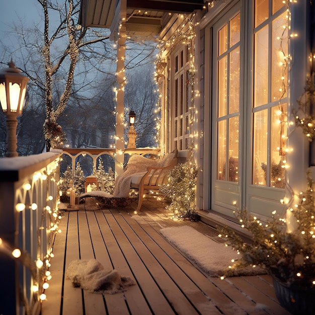 Une guirlande de Noël illuminée dans un cadre tranquille