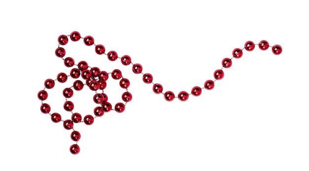 Guirlande de perles de Noël rouge isolé sur blanc Pièces de perles de Noël comme élément de conception