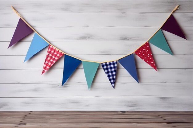 Photo une guirlande vibrante avec des drapeaux, des drapes de fête pour des fêtes d'anniversaire inoubliables