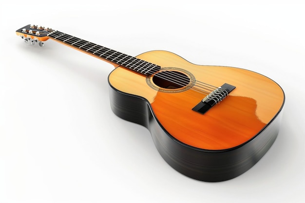 Une guitare acoustique brillante avec un devant orange doré et un dos noir foncé